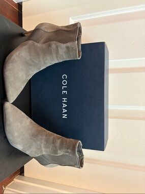 Cole Haan Taupe Suede Pointed Toe Ankle Boots